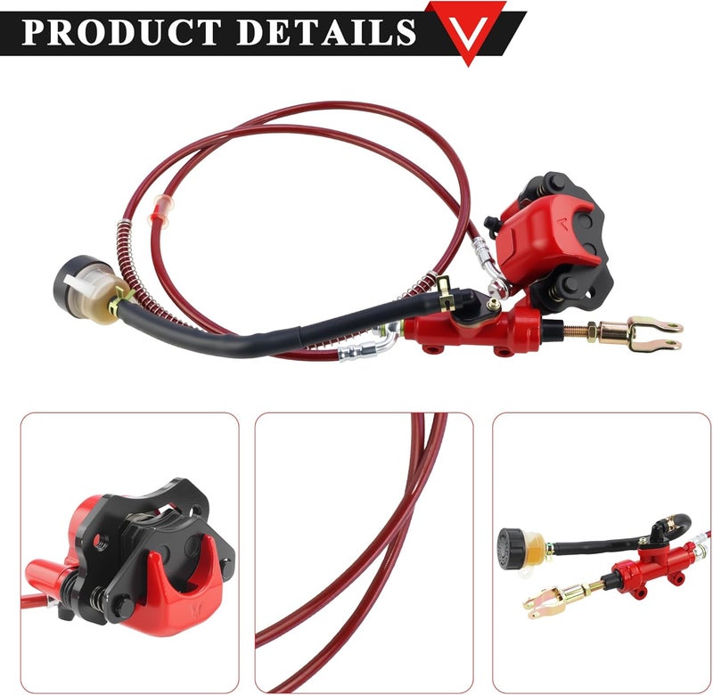 PRO BAT Rear Hydraulic Brake Assembly Caliper Master Cylinder Kit with Brake Pad Go Kart Golf Cart ATV (Red-1) - Image 3